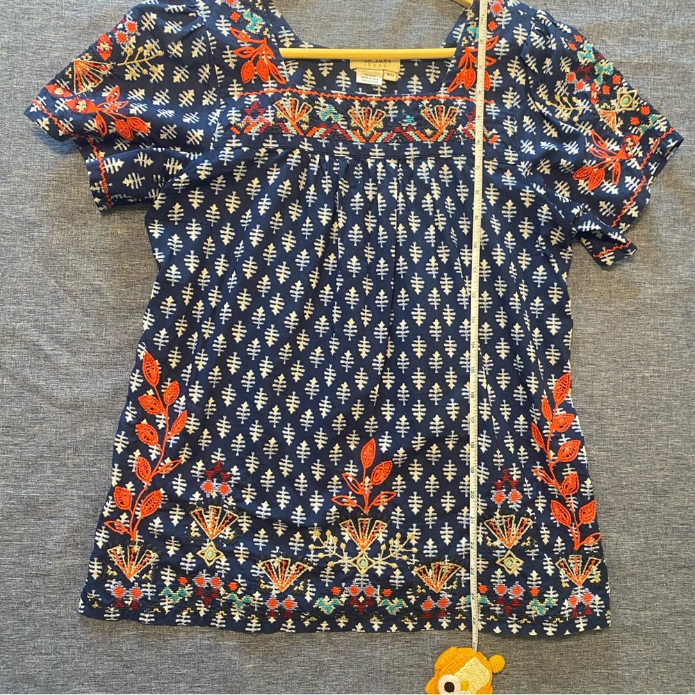 100%Cotton Flutter Sleeve Embroidered Blue Blouse - Picture 8 of 8